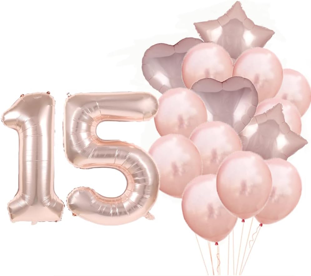 Sweet 15th Birthday Decorations Party Supplies,Rose Gold Number 15 Balloons,15th Foil Mylar Balloons Latex Balloon Decoration,Great 15th Birthday Gifts for Girls,Women,Men,Photo Props