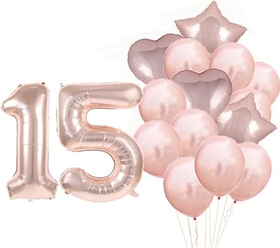 Sweet 15th Birthday Decorations Party Supplies,Rose Gold Number 15 Balloons,15th Foil Mylar Balloons Latex Balloon Decoration,Great 15th Birthday for Girls,Women,Men
