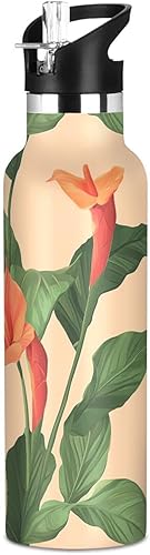 Miniatura 10 de Botellas de agua reutilizables con tapa de boquilla a prueba de fugas, diseño de girasol neutro de doble pared, aislamiento al vacío, a prueba de