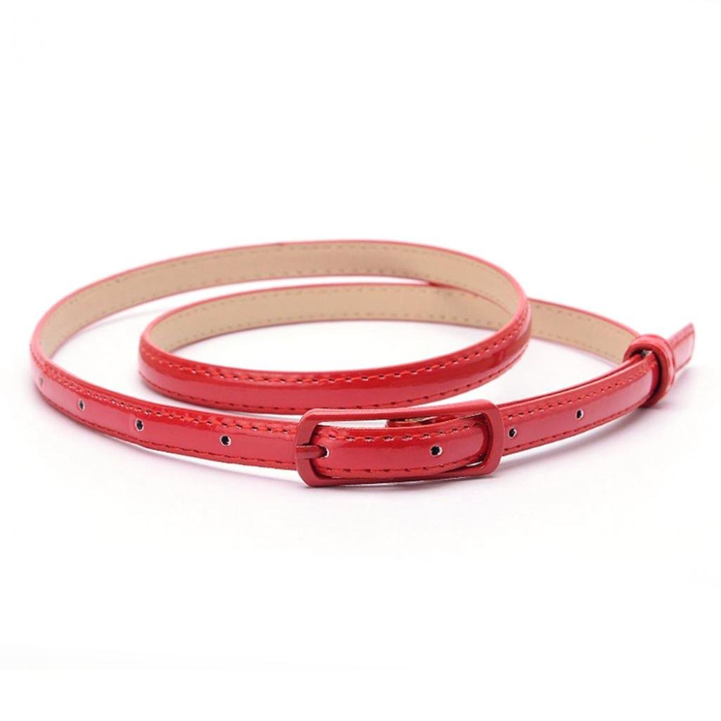 Greenlans Fashion Women Faux Leather Narrow Skinny Thin Waist Belt Buckle Strap Waistband Red