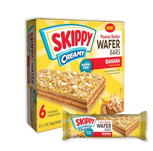 Image of SKIPPY Creamy Peanut Butter Wafer Bars, Banana Flavor with Real Fruit & Oats, 6 Individually Wrapped Bars (7.8 oz Box)