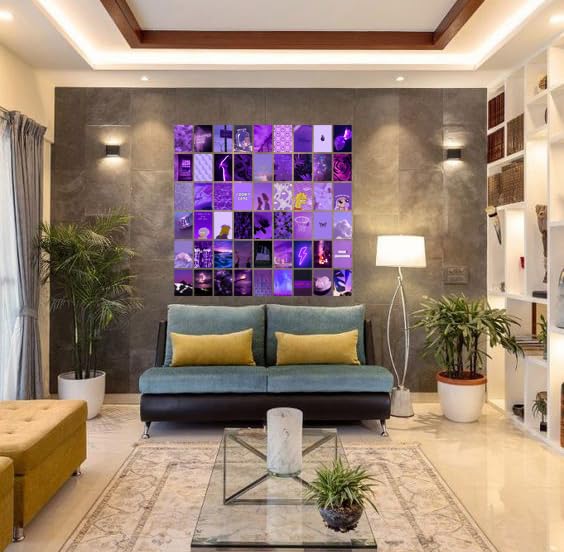 Image of Pack of 54 Purple Wall Collage Kit Posters - 4 x 6 Inches Wall Decor Poster - Wall Art For Bedroom, Living room, Office - 1 Tissue Tape