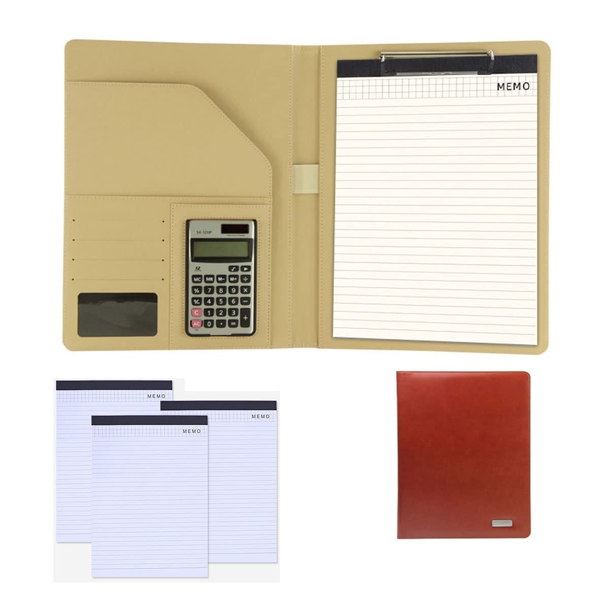 Portfolio A4 en cuir marron avec bloc-notes rechargeable 25 feuilles pour bureau