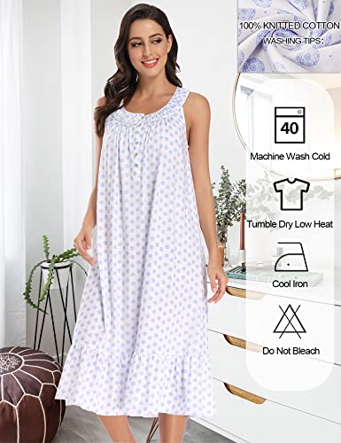 Izzy + Toby Cotton Nightgowns For Women Sleeveless With Pockets Soft Ladies Nightgown Long Nighties Print Blue Xxl #TOP3