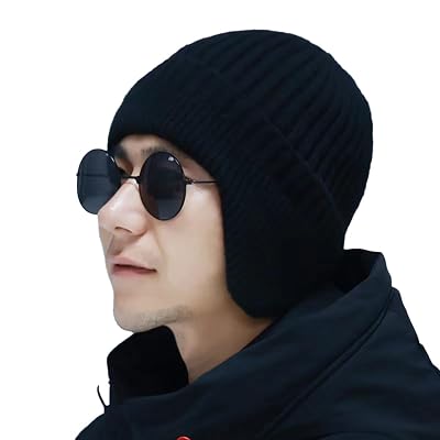 SYGA Winter Woolen Hat Men Ears Protection Beanie Knitted Hat Soft Plush Warm Cap (Above 15 Year) Black
