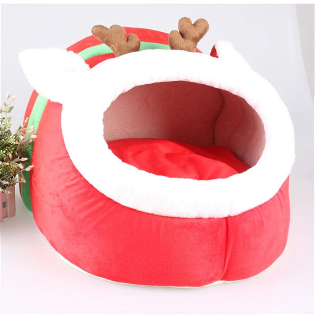 Cama de caniche rojo de navidad acolchada para perros pequeños