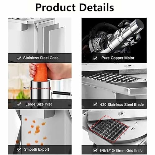 Tagliaverdure Elettrico a cubetti, Tritatutto Commerciale per Verdure, Taglia Patate Elettrico, Robot da Cucina Automatico Multifunzionale in Acciaio per Verdure e,