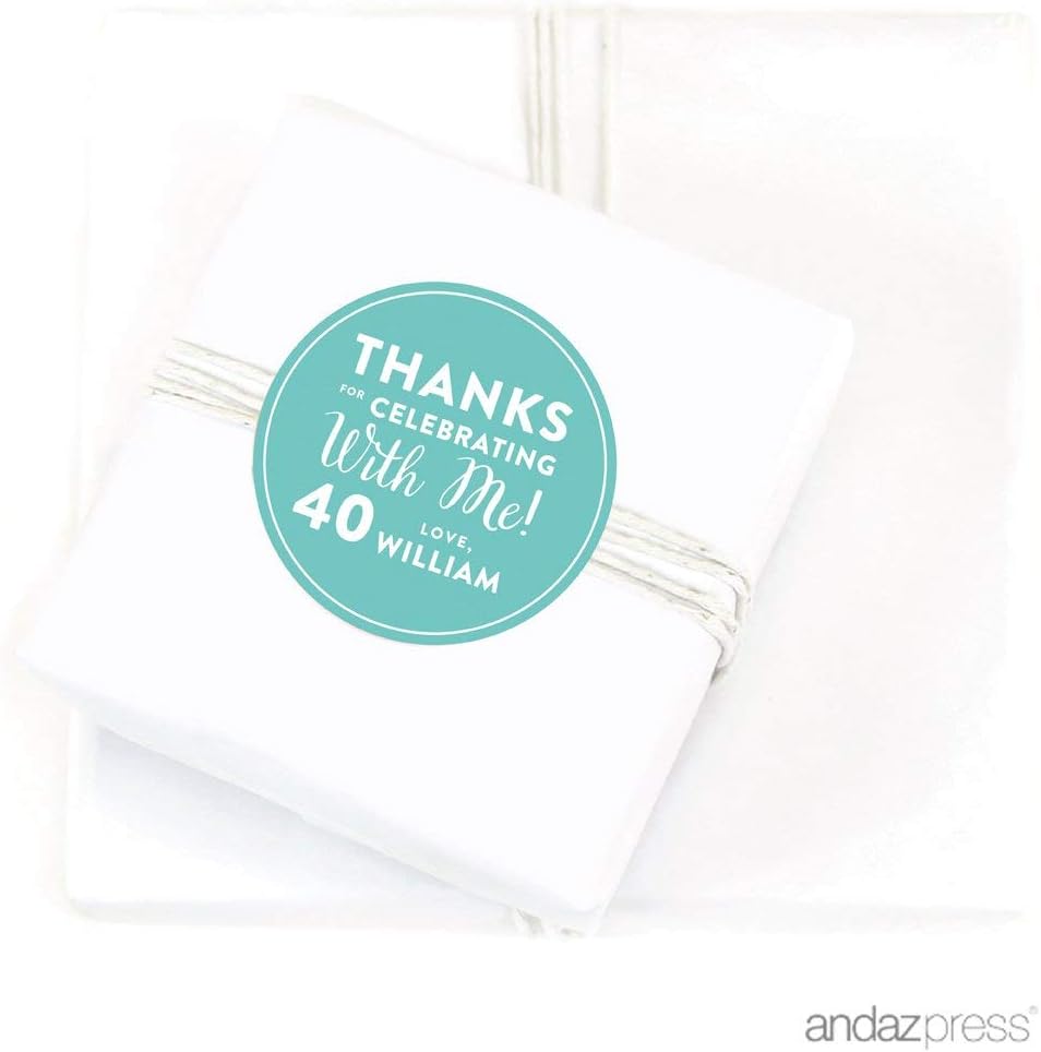 Andaz Press Personalized Round Circle Labels Stickers, Milestone Collection, Thanks for Celebrating with Me 40th Birthday Number Style, 40-Pack, Custom Name Color, Decorations Party Favors, Gifts