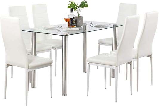 FCH Tempered Glass Dining Table for 6, Small Rectangular Kitchen Table, Modern Furniture, for Apartment & Small Places & Home & Dining Kitchen, 53", Sturdy Clear Glass