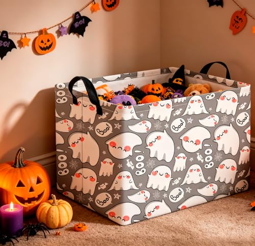 Image of CLOCOR Rectangular Storage Basket Empty,Gift Basket,Waterproof Storage Bin with Handles,Room Decor(Cute Ghost Halloween)