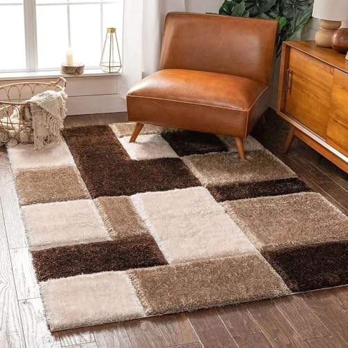 Image of F & B RUGS ; SUPERIOR QUALITY PRODUCTS Firoz and Brothers Handwoven Super Soft Indoor Modern Shag Microfibre Silky Fluffy Smooth 3x6 feet Coffee