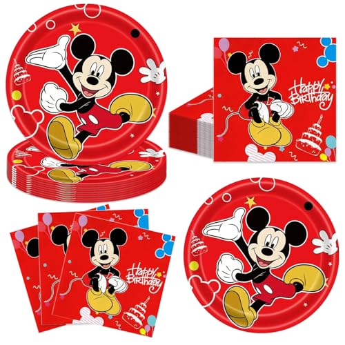 Antetek 40Pack For Mickey Party Supplies Set Birthday Decorations Tableware Kit With 20 7Plates 20 Napkins For Mickey Party Decoration
