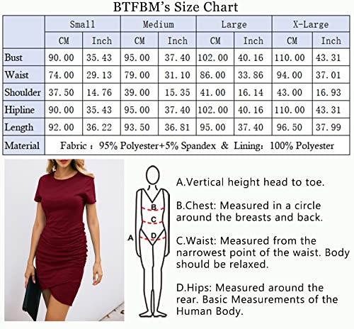 Btfbm Women's 2023 Summer Casual Beach Dresses Crew Neck Short Sleeve Wrap Party Club Mini Ruched Bodycon T Shirt Dress(104Winered, Small) #TOP5