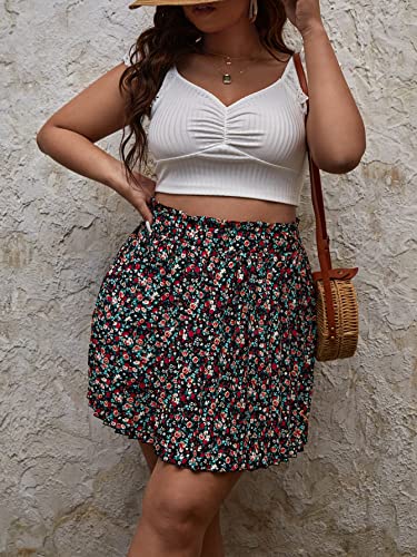 Floerns Women's Plus Size Floral Print Paperbag Waist Frill Trim Boho Short Skirt Black 2Xl #TOP5