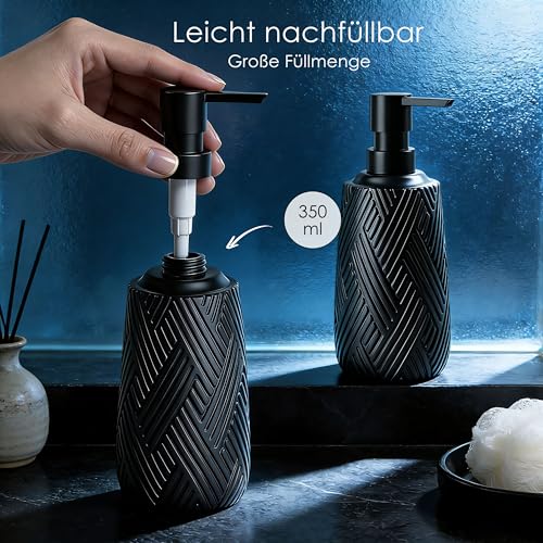 Seifenspender schwarz matt - Eldra - Soap Dispenser im Holzkunst-Design - Spülmittelspender Küche und Bad für Nordic-Liebhaber - Pumpspender, geeignet für Flüssigseife oder Spülmittel 5
