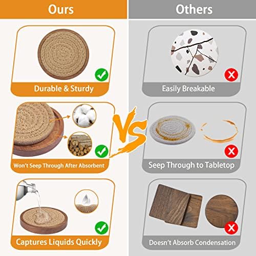 Wood Coasters for Drinks, Eykao Absorbent Coaster Sets of 5, Woven Drink Coasters for Coffee Table, Housewarming Gift for Farmhouse Home Decor,4 inches