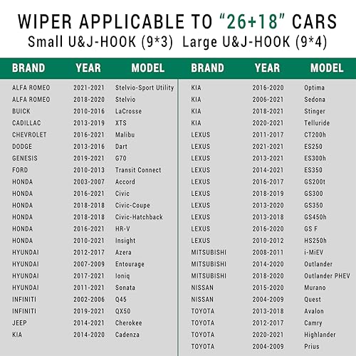 Windshield Wiper Blades,Premium All-Seasons Durable Stable And Quiet OEM Quality J&U hook (Pack of 2) OEM (26+18-OEM)