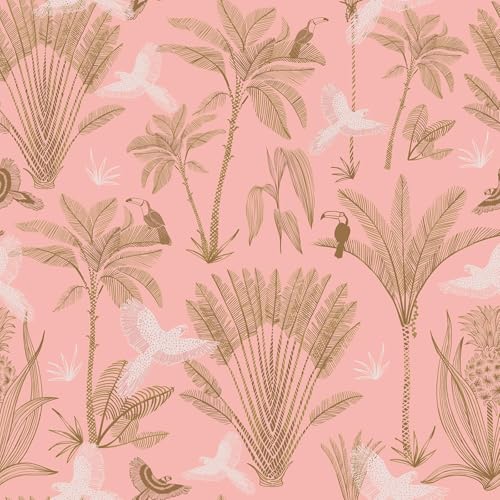 Papel tapiz rosa extraíble e impermeable con diseño de naturaleza tropical para paredes y muebles 2