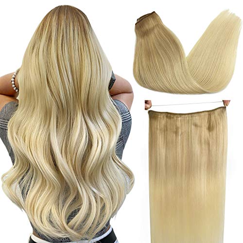 DOORES Hair Extensions Human Hair Balayage Ash Blonde to Golden Blonde Mixed Platinum Blonde 18 Inch 80g Wire Hair Extensions Wire Hair Extensions Hairpiece