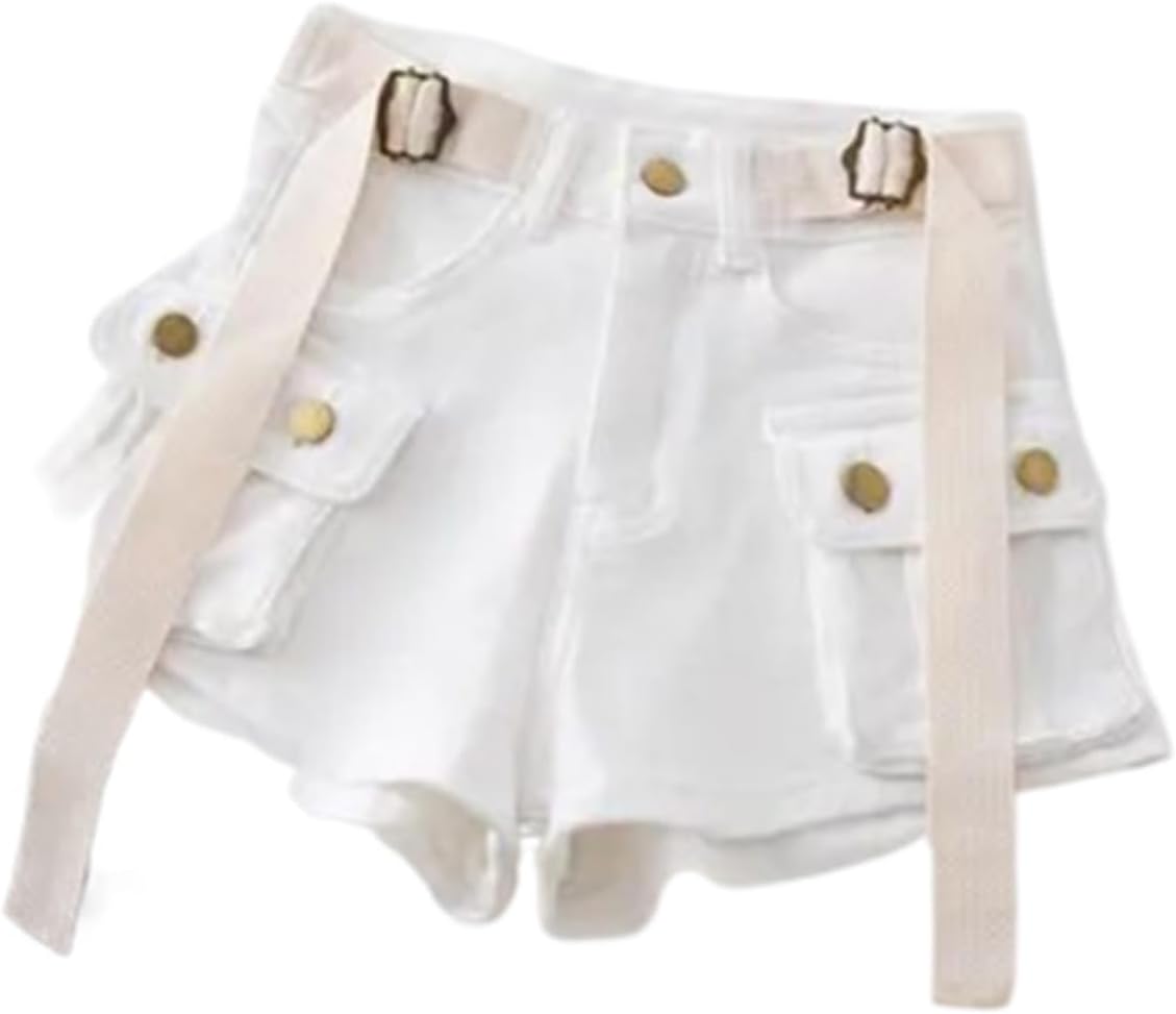 Vintage Women's Denim Shorts Hight Waisted Khaki Y2k Casual Jeans Cargo Pants Gothic Summer Black Short Jeans