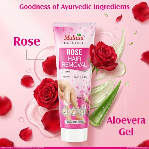 Image of Multani Naturals Rose Hair Removal Cream 120ml | Removes Hair in Minutes | Gentle formula Enriched with Rose and Vitamin E | Painless, Easy, and Effective Hair Removal for Men and Women