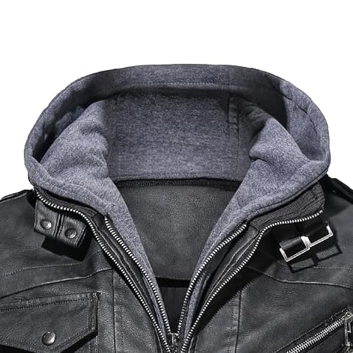 JEKE-DG Men's Hooded Faux Leather Motorcycle Coat Slim Fit Vintage Long Sleeve Coat Jacket Zip Up Bomber Fall Coats2