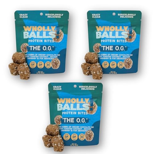 Image of Wholly Balls Protein Bites a€ inch Healthy Plant-Based Snack | High Protein, Low Sugar, Gluten-Free Energy Balls (Pack of 3, O.G)