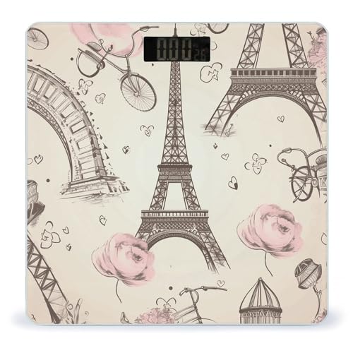 Báscula de baño digital con diseño Torre Eiffel y bicicleta