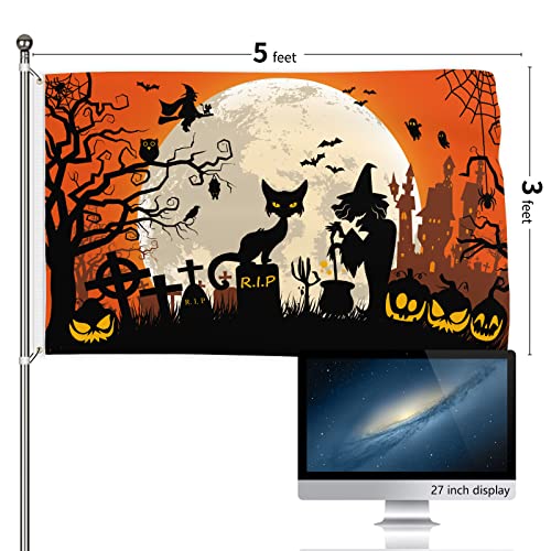 Probsin Halloween Decorations Flag 3X5 Feet Banner Double Sided Printed Party Supplies Yard Signs Home Decor Funny Hanging Poster Pumpkins Witch Cat Haunted House Orange Welcome Photo Backdrop With Brass Grommets #TOP7