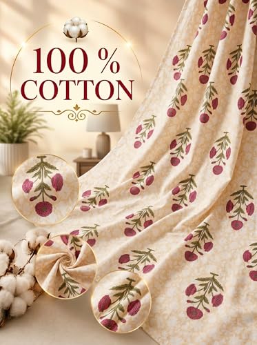 Image of Mafatlal 144 TC Heritage Single Size (90x60 inches) Floral Printed Twin Bedsheet with Pillow Cover | Soft 100% Pure Cotton Bedsheet Set | Cream