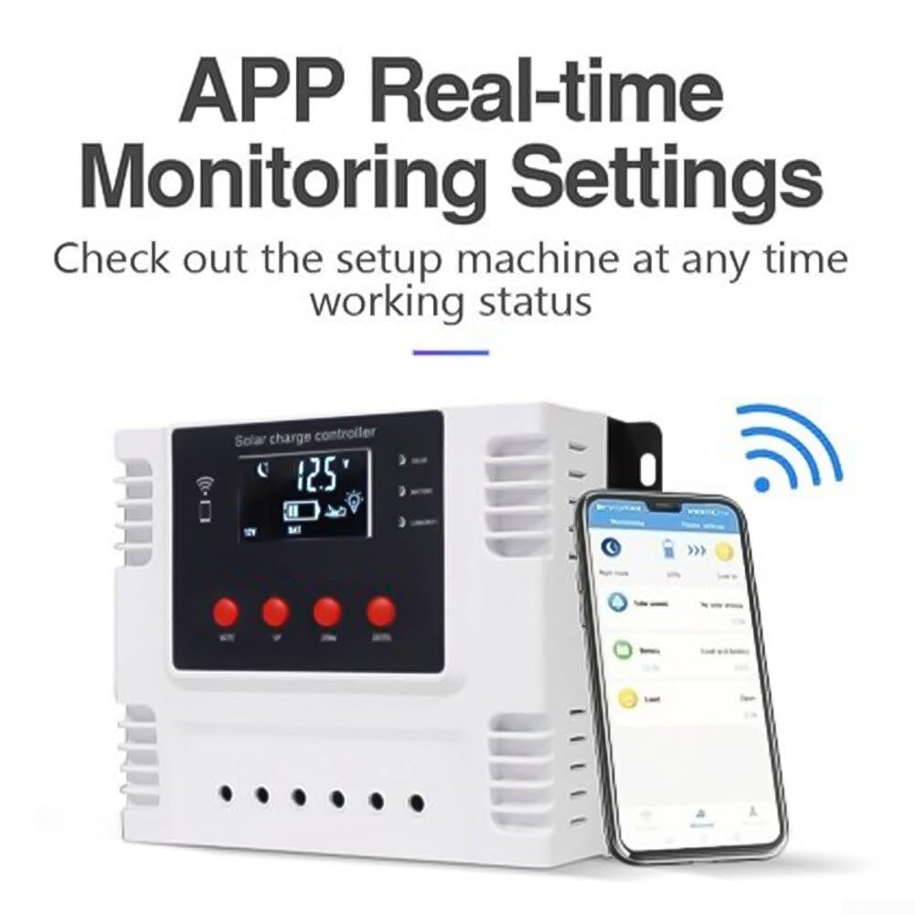 Controlador de carga solar 30A/40A/50A/60A para pwm, con pantalla LCD, control de aplicación de doble puerto USB, para LiFePO4 ácido de litio Home Garden (30 A)