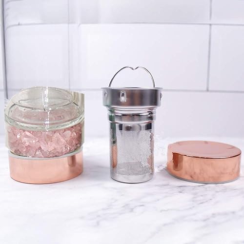 Miniatura 6 de AITELEI Crystal Elixir - Botella de agua con gemas infundidas con infusor de té, botella de agua de cristal con cristales de cuarzo rosa extraíbles