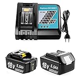 🔋【Über die Batterie】Batterietyp: Li-Ion; Spannung: 18V; Kapazität: 5,5 Ah | Ersatz für 18V Akkus BL1860, BL1860B, BL1850, BL1850B, BL1840, BL1840B, BL1830, BL1830B, BL1815, BL1825, BL1835, BL1845, 194205-3, 194309-1, LXT400