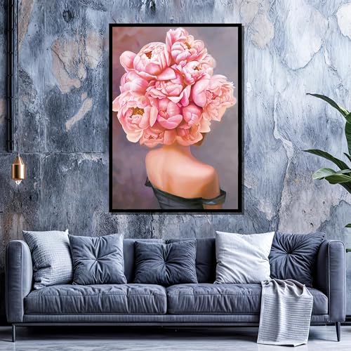 Toile femme au diadème floral rose pour créer une ambiance douce