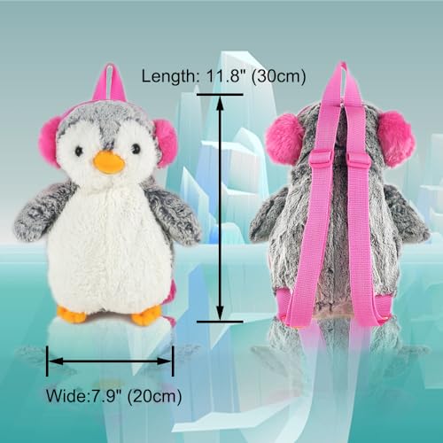 Image of Women Animal Teddy Bear Plush Backpack with Adjustable Straps (Penguin)