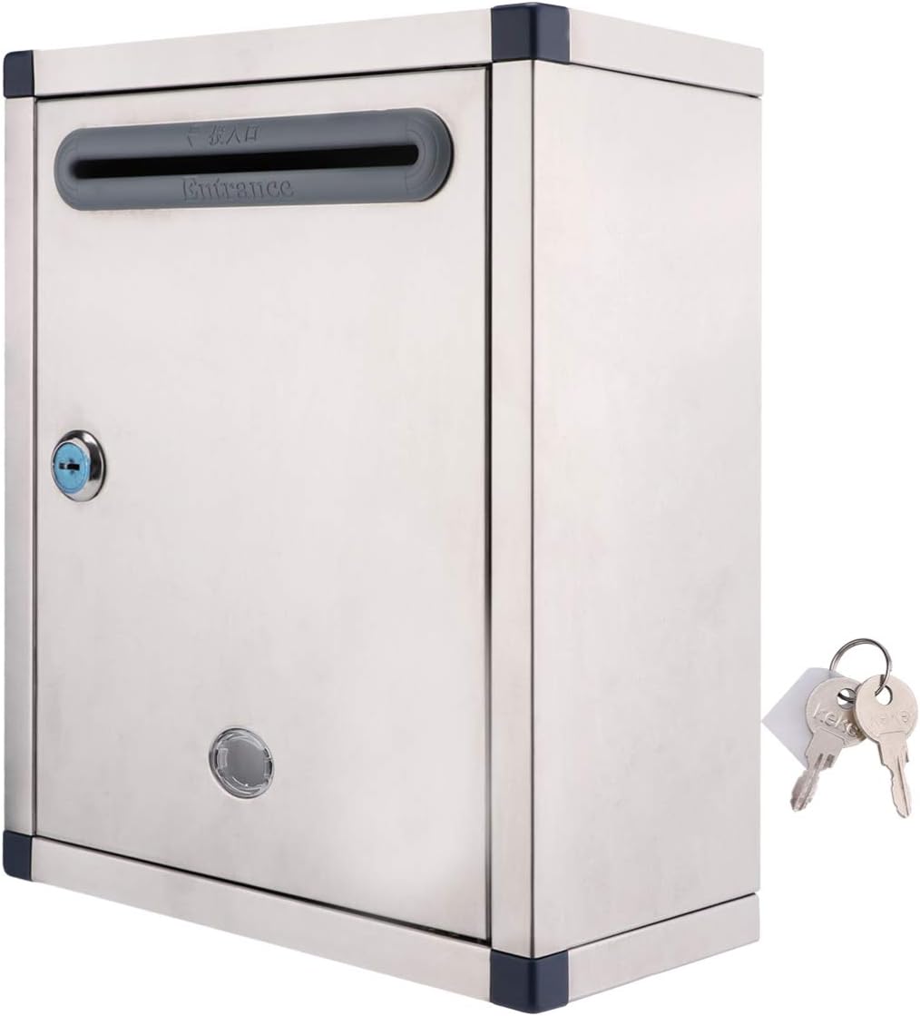 Metal Letter Box Metal Drop Box Stainless Steel Mailbox Wall Mount Locking Mailbox Office Box Wall Mountable Suggestion Box for Door Wall Mailbox 15. 35 x 10. 63 x 6. 30in