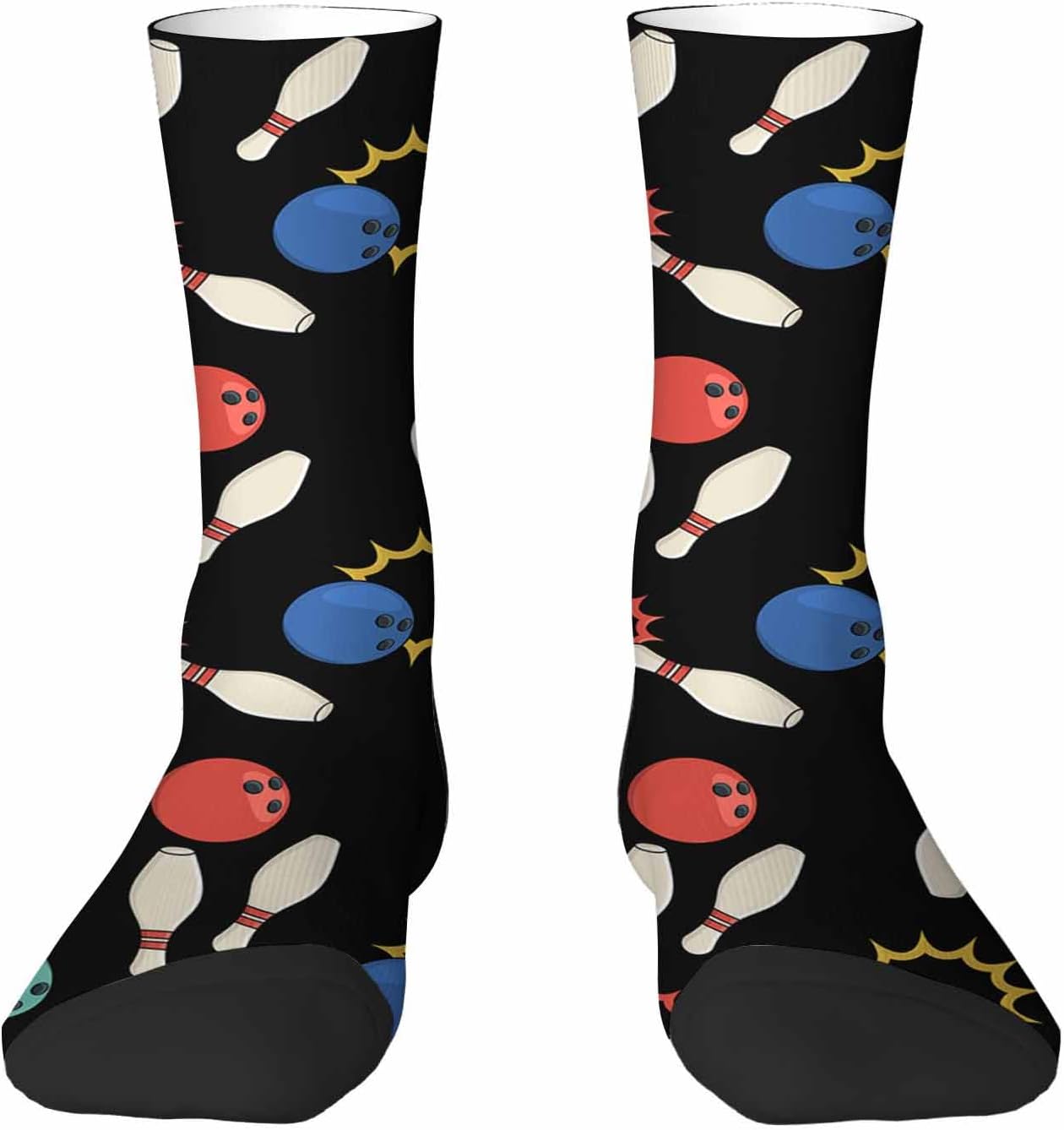Pehede Mens Socks Funny Novelty Socks for Women Gifts Socks Toes and heels black Bowling Pins and Ball