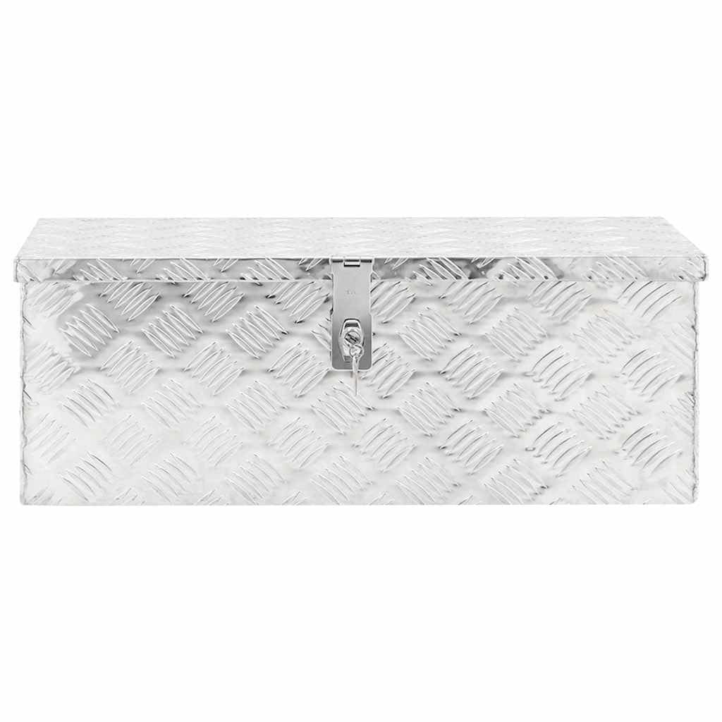 Scatola portaoggetti in alluminio antiruggine con manico, 70 x 31 x 27 cm, cassetta degli attrezzi multiuso per imballaggio, stoccaggio e trasporto, scatola argentata con sistema di chiusura