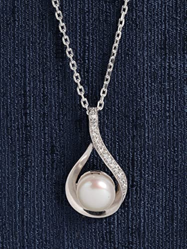 Image of Clara 925 Sterling Silver Real Pearl Pendant Earrings Chain Bracelet Ring | Platinum Plated, Swiss Zirconia | Gift for Women & Girls