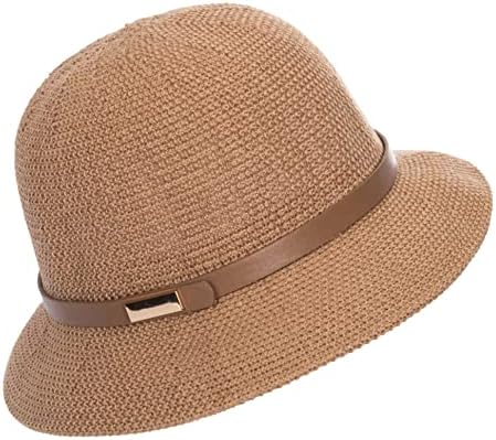 Women Straw Cloche Hats Summer Beach Sun hat Wide Brim Straw Bucket Hat 1920s Vintage Bowler Hat (as1, Alpha, m, Khaki)