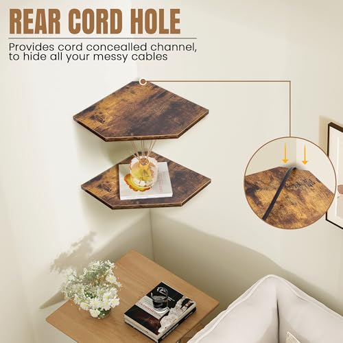 Image of Fun Memories Corner Shelf Wall Mount, Floating Corner Shelves, Set of 2 Corner Wall Shelf Organizer, Rustic Wood Wall Storage Display Shelves for Living Room Bedroom Bathroom Kitchen, Rustic Brown | Organizer