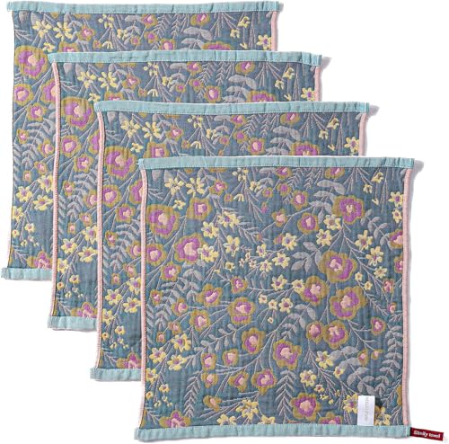 STASOPTK Kitchen Dish Towels for Drying 100% Cotton Set of 4 Ultra Absorbent Quick Drying Thick Reusable Cleaning Decorative Tea Towels with Hanging Loop Reversible Boho Pretty Hand Towels Floral