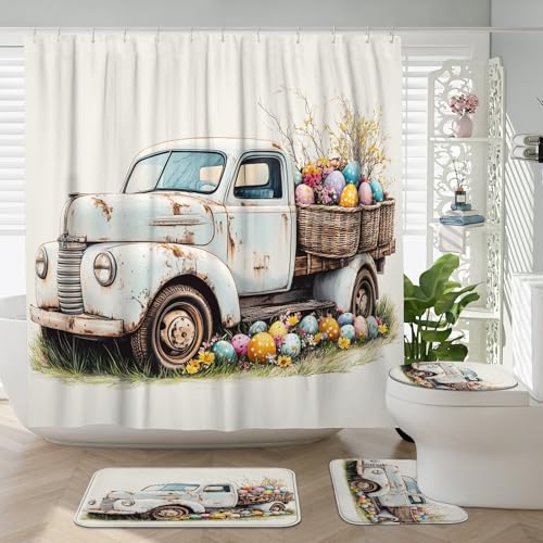Rideau de douche de Pâques avec ensemble complet de tapis pour sécuriser et décorer le bain - 2