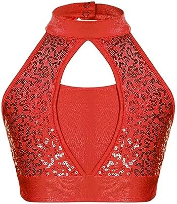 TiaoBug - Haut De Danse Paillettes Sans Manches Pour Fille - Ballet, Salsa, Tango - Matière Stretch