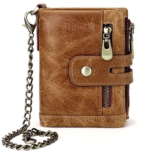 Vintage Small Women's wallet RFID Blocking Chain ladies purse leather (brown)