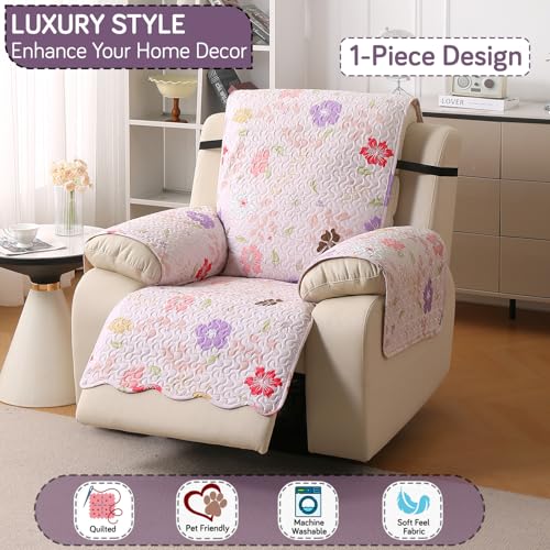 Image of HOKIPO Quilted Recliner Cover Mat for 1 Seater, Pastel Blossom Pink