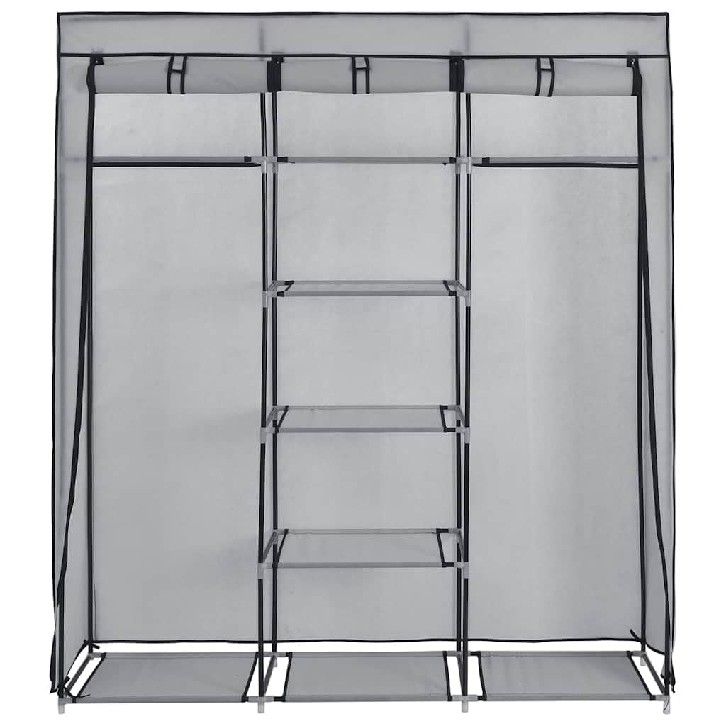 Stoffschrank Grau 150x45x175cm mit Fächern und Stangen | Tragbar, zusammenklappbar, Vliesstoff, feuchtigkeitsbeständige Eisenstangen, für Schlafzimmer