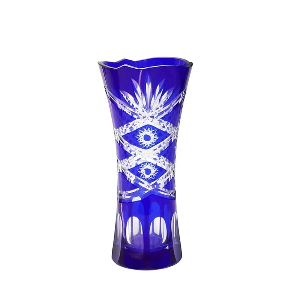 Jarrón, Elegante jarrón de Cristal Azul Estilo Bohemio checo Cortado a Mano for decoración de Cristal Transparente florero patrón Grabado para habitación, Biblioteca, Oficina, Entrada