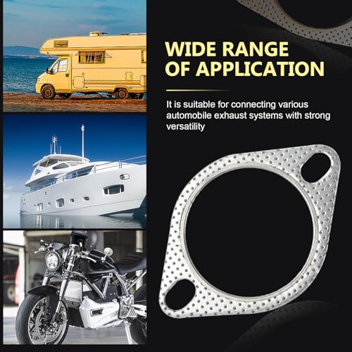 Image of Pack-2 Car Exhaust Pipe Interface Gasket, 2.5 inch ID Three Holes Design Exhaust Flange Gasket, High Temperature High Pressure Resistant Exhaust Gaskets, Universal for Most Cars (Silver)
