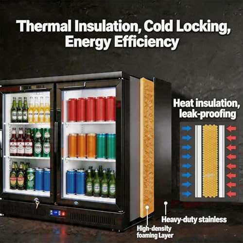 Image of Back Bar Cooler Under Counter Beverage Refrigerator, 13 Cu Ft Undercounter Fridge,3 Door 53.5 inch Commercial Beer Built-In Cooler with LED Light Adjustable Shelves Safety Locks,ETL Approval
